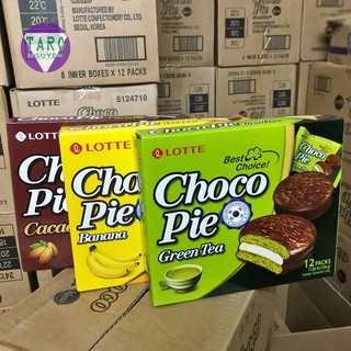 Bánh Chocopie Lotte Hàn Quốc Trà Xanh, Chuối, Cacao Hộp 12 cái 336g