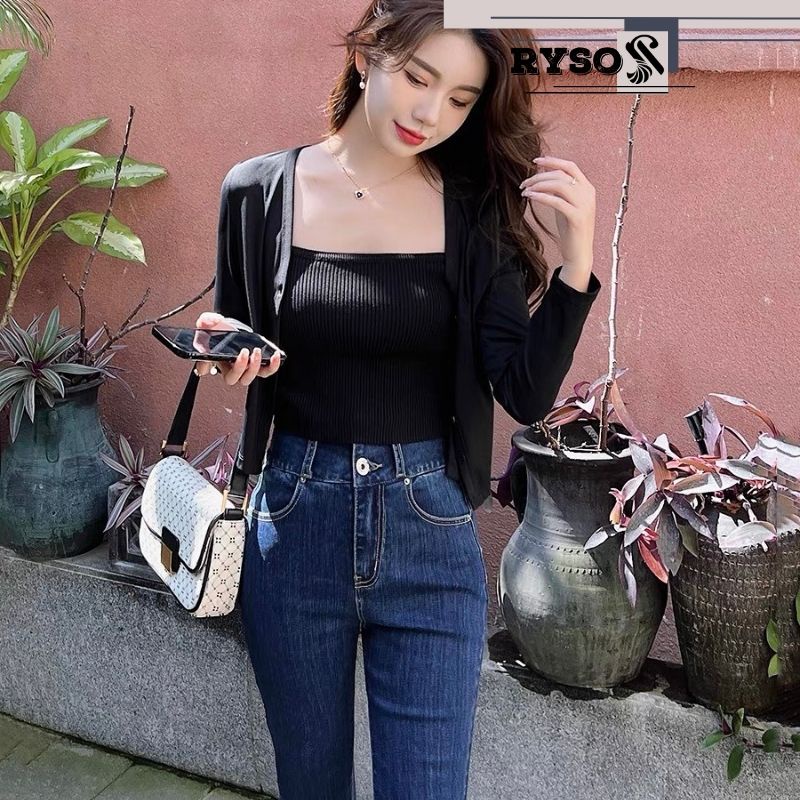 Áo croptop 2 dây có áo khoác ngoài chất thun co giãn siêu năng động cho các nàng