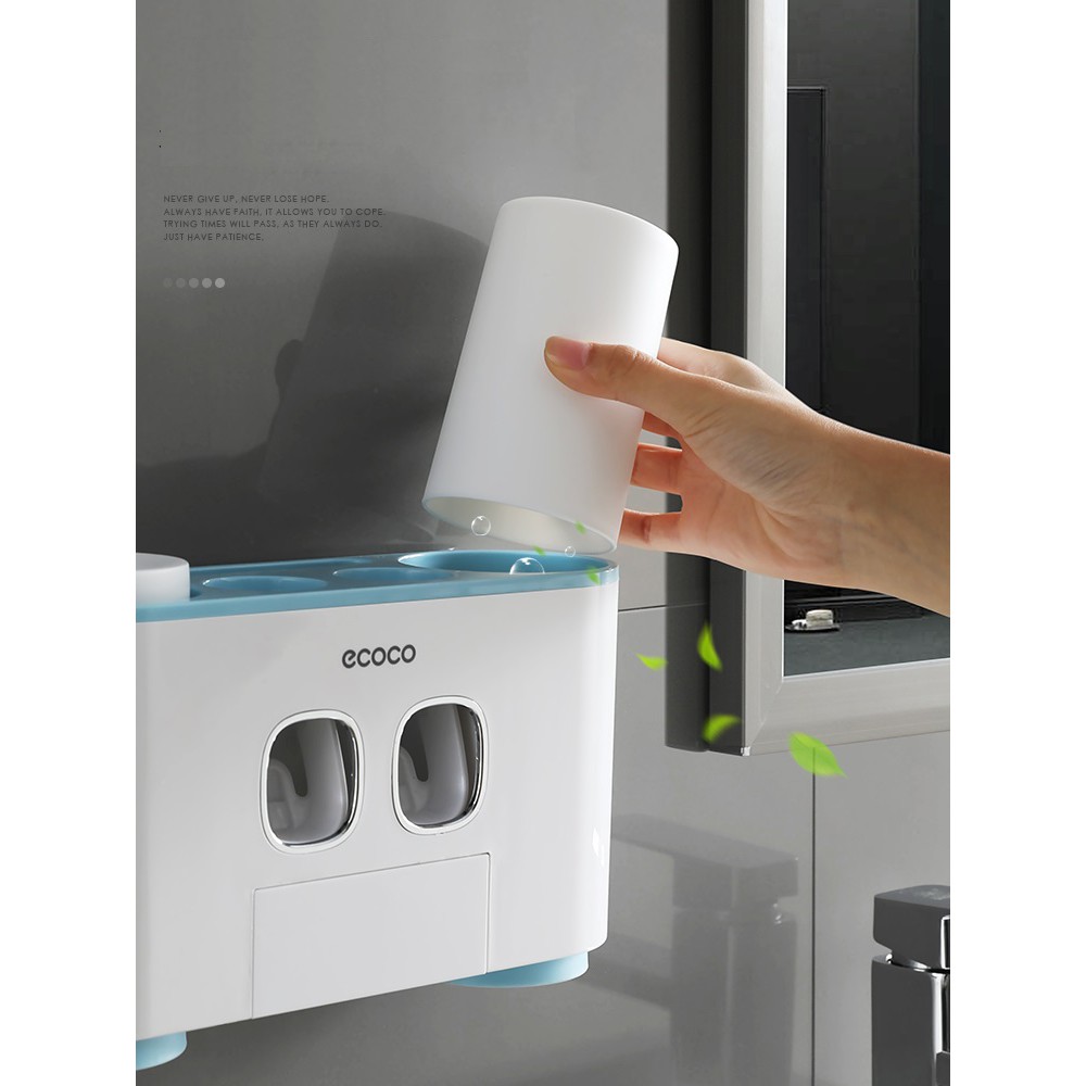 Bộ Nhả kem Đánh Răng Dán Tường, Kèm 4 Cốc Nhãn Hiệu ECOCO