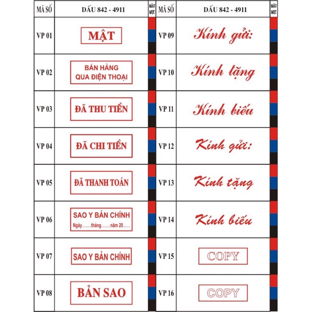 DẤU LỆNH - CÁC MẪU CÓ SẴN