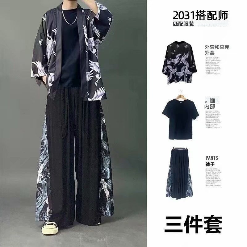 Bộ đồ hán phục in họa tiết phong cách Trung Hoa cổ điển thời trang mùa hè cho nam