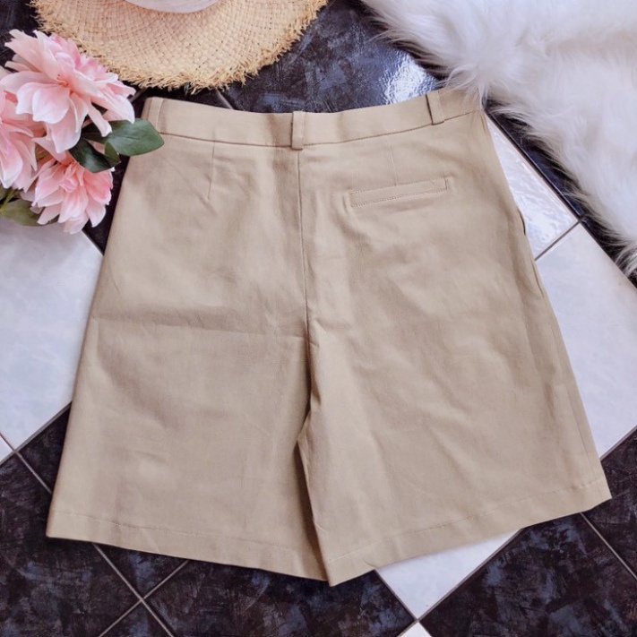 Quần short Unisex ống rộng cạp cao màu kem pyenstore