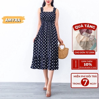 Đầm maxi 2 dây đi biển mùa hè bo ngực AMYRA - Váy maxi dài đi biển đuôi cá mặc đi chơi đi dạo cho mẹ VA037