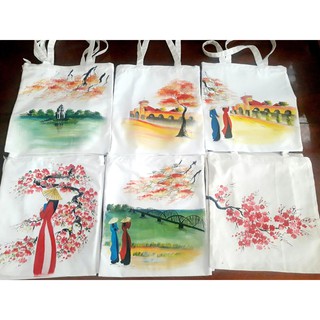 Túi Canvas vẽ cảnh (34cm x 36cm + quai 26cm)