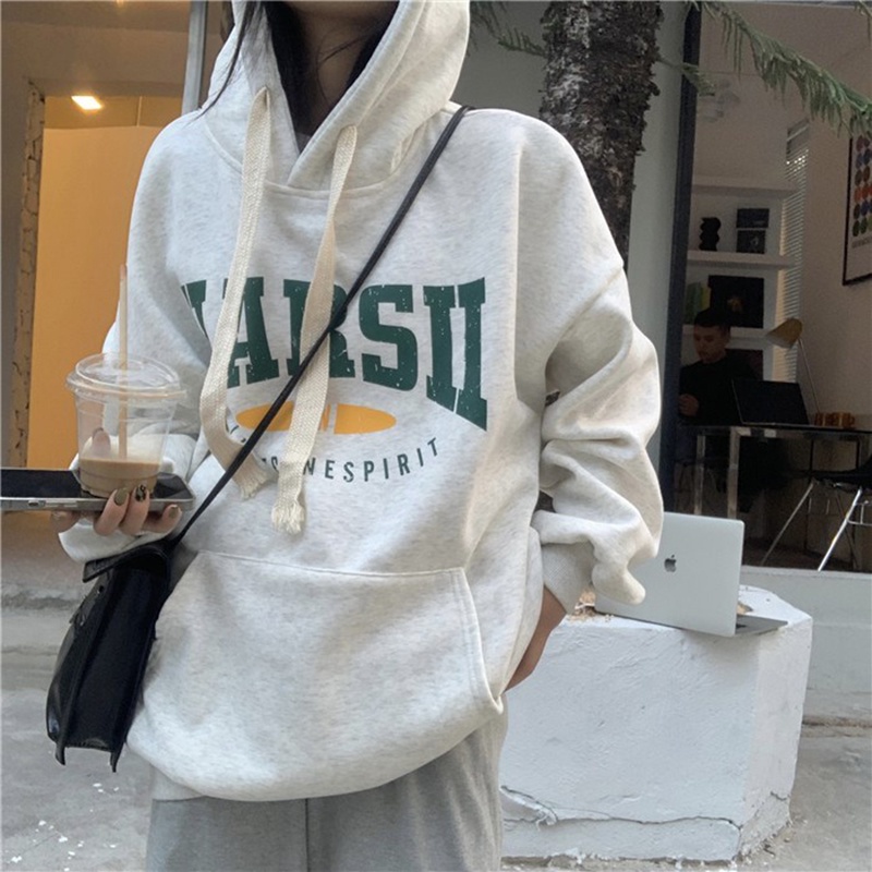 Áo hoodie dày dáng rộng thời trang thu đông