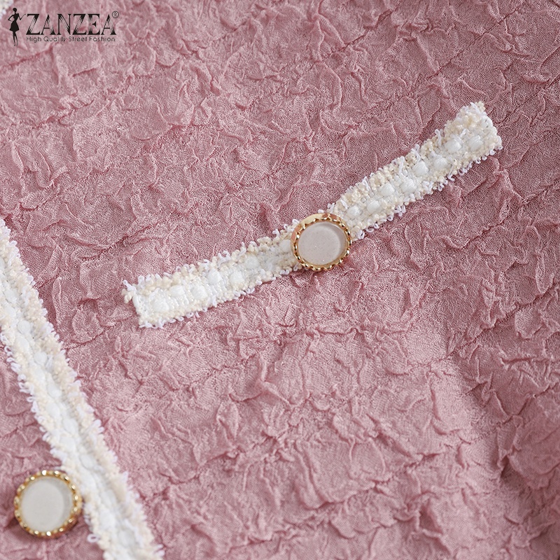 Áo sơ mi ZANZEA ngắn tay cổ tròn phong cách Hàn Quốc cho nữ