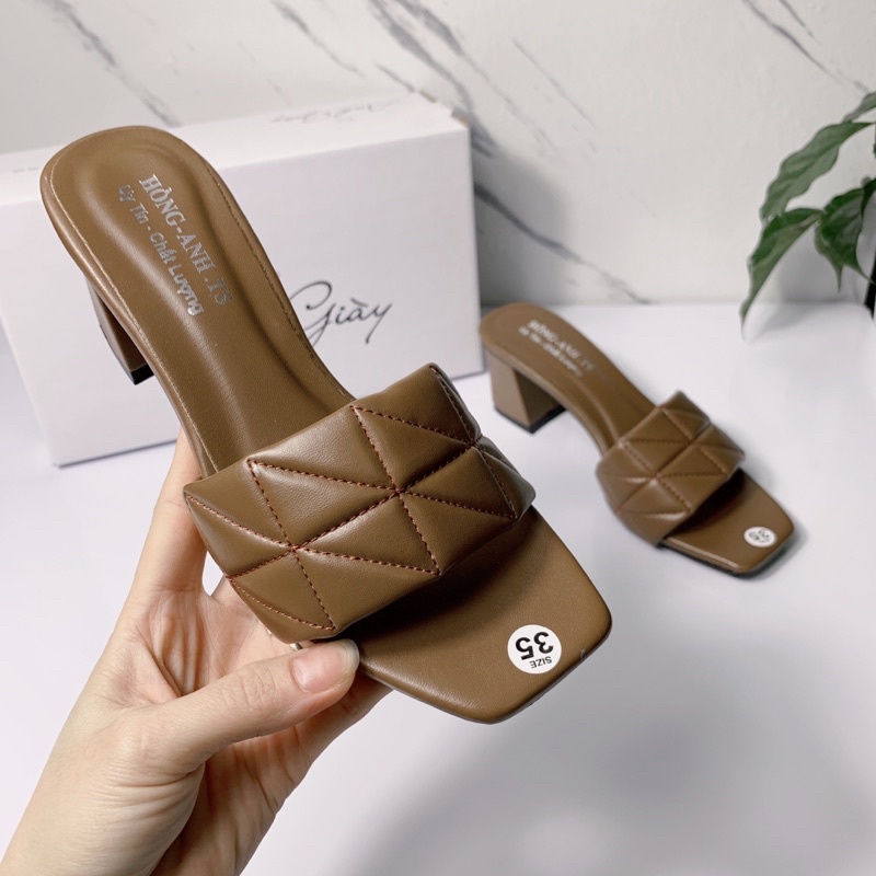 DL28 - Guốc quai ngang da lì trần chỉ gót vuông 5p VNXK kiểu dáng trẻ trung nữ tính phù hợp đi làm đi chơi, đi học