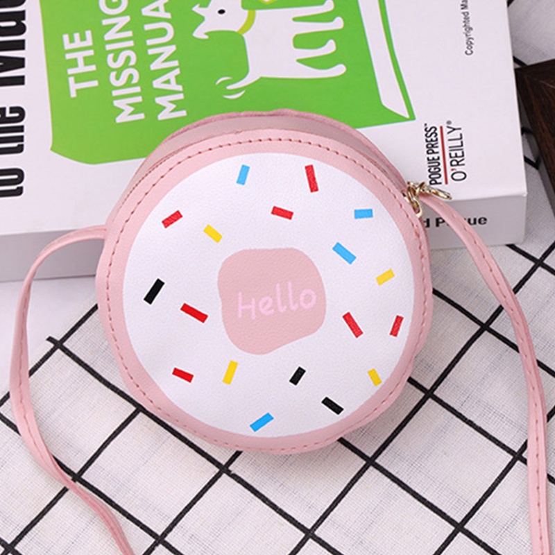 Túi Đeo Chéo Da PU Hình Bánh Donut Đáng Yêu Dành Cho Bé Gái