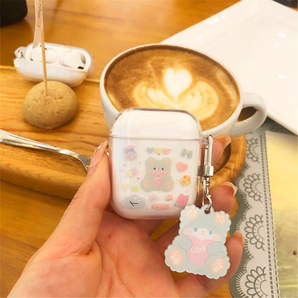 Vỏ mềm đựng bảo vệ cho hộp sạc tai nghe Airpods 1/2 họa tiết gấu hoạt hình đáng yêu