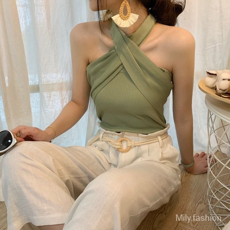 Áo Dệt Kim Trễ Vai Dáng Ôm Cột Dây Gợi Cảm Cho Nữ