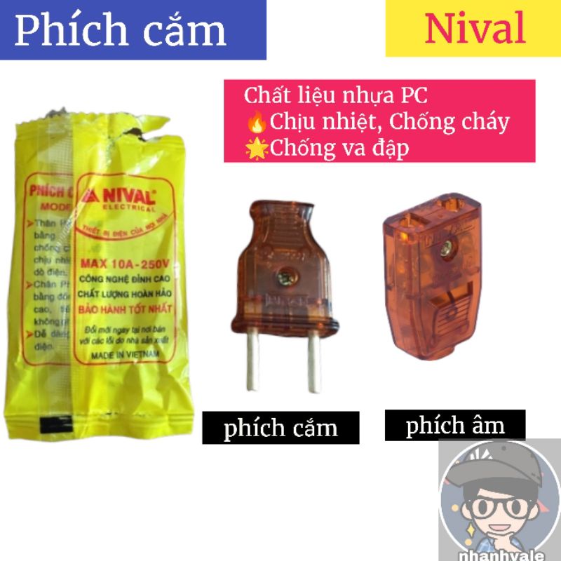 [PN102/PA102] Phích cắm điện Nival loại tốt Nhựa PC cao cấp, cực đồng vàng 100%