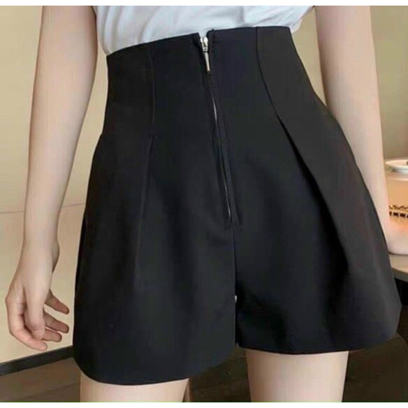 Quần ĐÙI CẠP CAO khóa giữa tôn dáng, quần sooc ống rộng chất tuyết mưa