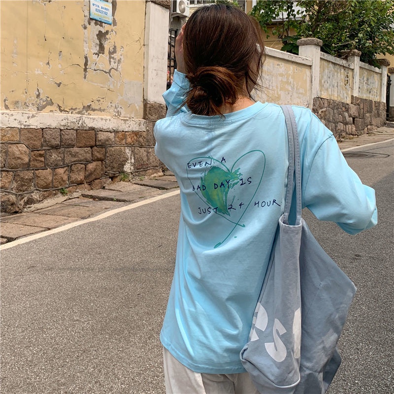 Áo Sweater Mỏng Tay Dài Cổ Tròn Dáng Rộng Xẻ Tà Kiểu Hàn Quốc Thời Trang Mùa Thu Cho Nữ