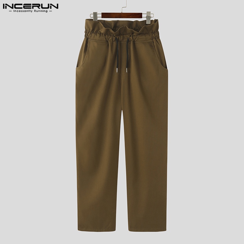 Quần ống rộng INCERUN lưng cao phối dây rút phong cách vintage cho nam