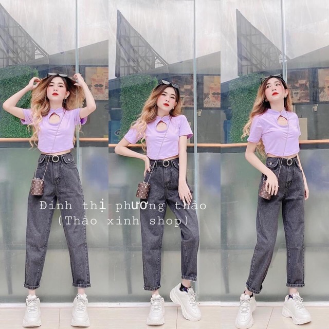 Bán lẻ = sỉ áo croptop khoét ngực cổ tàu LT257