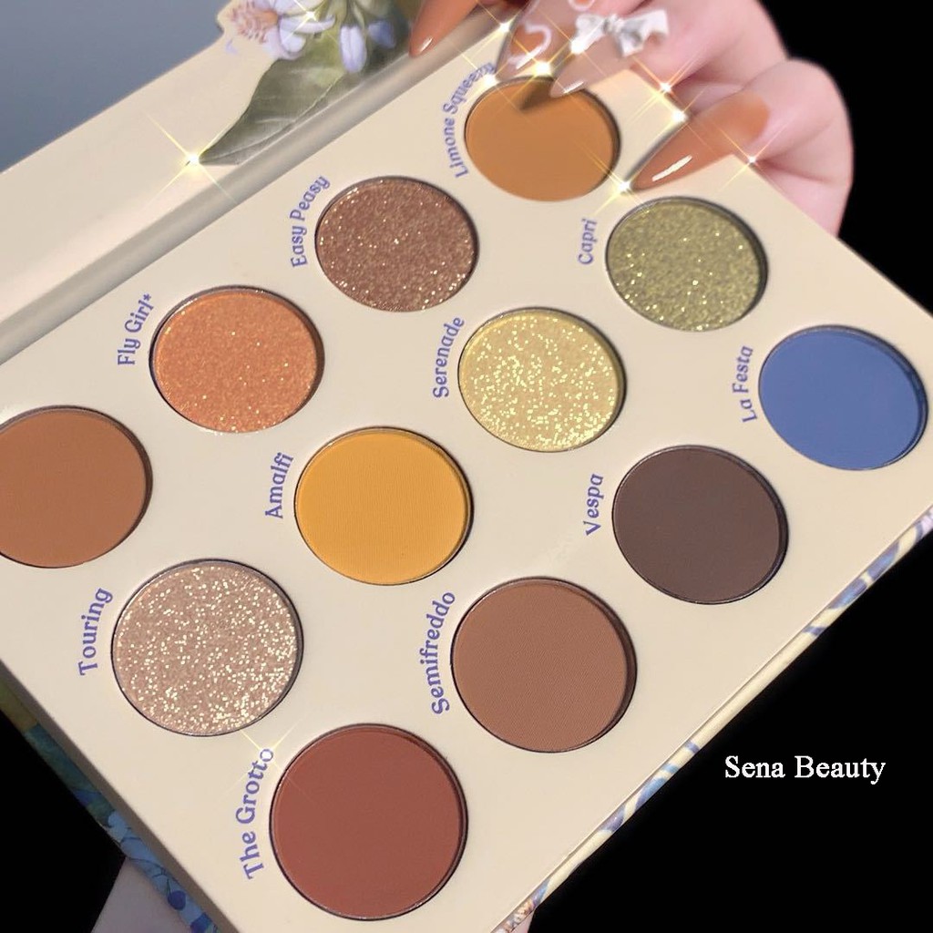Bảng phấn mắt nhũ lì 12 ô Roto Limoncello cao cấp Sena Beauty