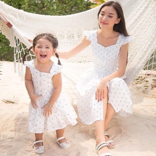 Sét váy mẹ và bé Chấm Bi trắng