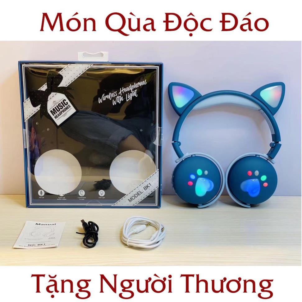 [HÀNG HIẾM] Tai Nghe Bluetooth Mèo Có Mic Đèn Led Phát Sáng BK1 Bản Limited