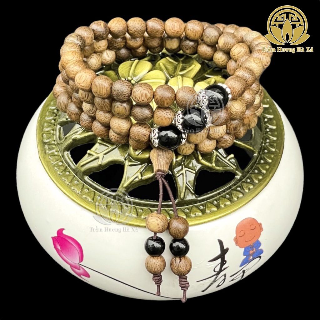Vòng tay chuỗi tràng 108 hạt phong thủy trầm hương HÀ XÁ mix đá màu bế bạc mệnh kim mộc thủy hỏa thổ nam nữ tài lộc