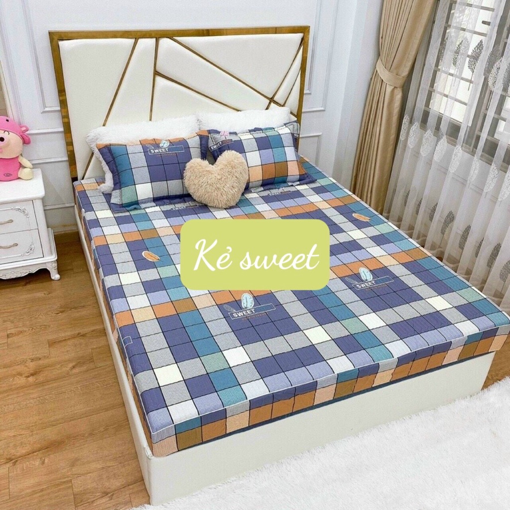 Bộ 3 món ga trơn cotton Hàn Quốc, kích thước 1m2/1m6/1m8/2m2 - Lá Ngọc