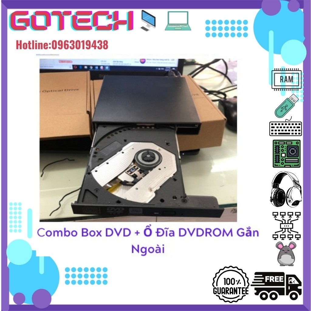 Combo Box DVD + Ổ Đĩa DVDROM Gắn Ngoài Giao Tiếp USB 2.0 - Ổ Đĩa Di Động Tiện Dụng | BigBuy360 - bigbuy360.vn