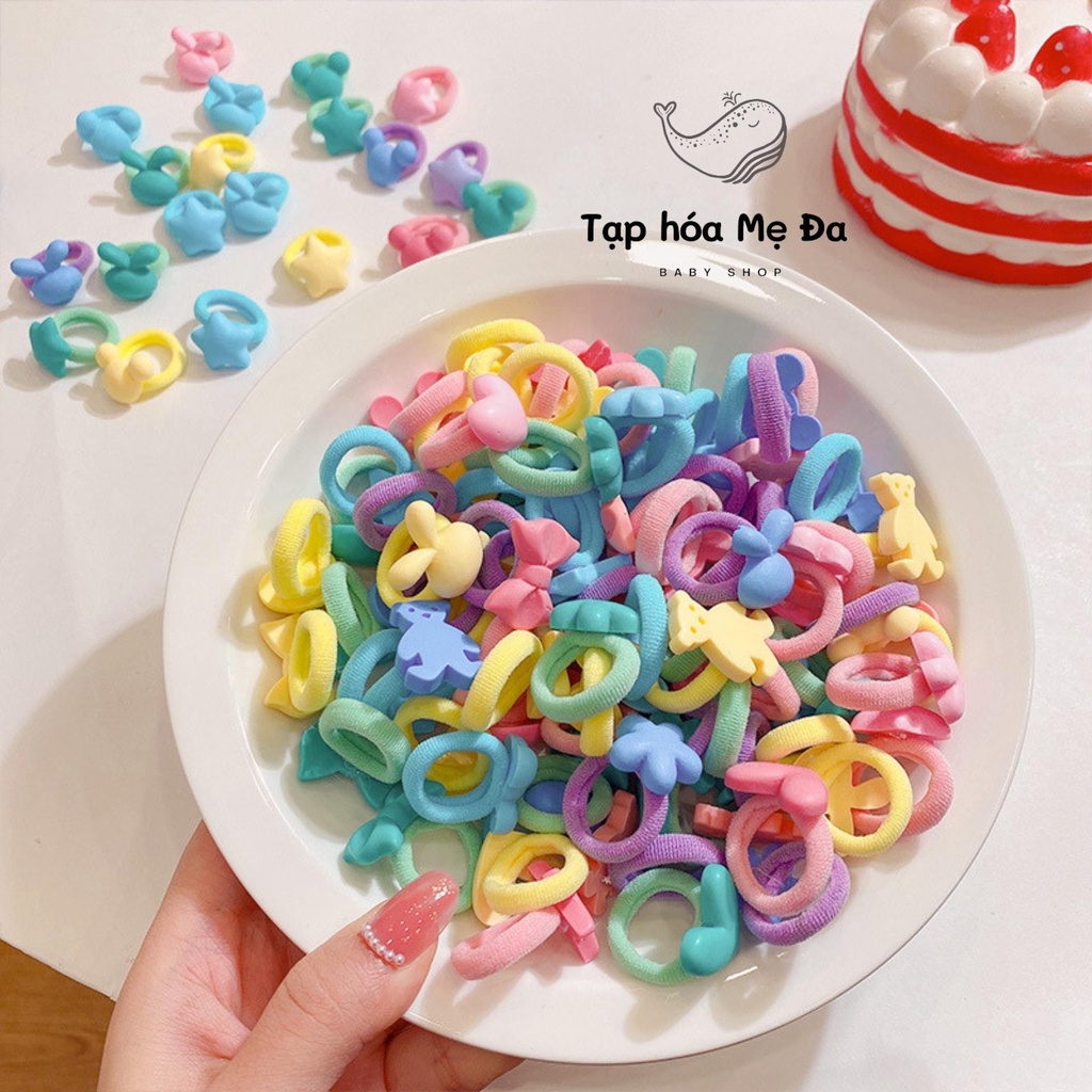 [Set 10] Dây cột tóc/đồ buộc tóc cỡ nhỏ cho bé đính charm gấu trái tim và ngôi sao màu cầu vồng siêu xinh