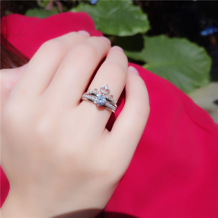 Nhẫn Bạc Nữ - Nhẫn Vương Miện Kim Cương nhân tạo Siêu Đẹp Phong Cách Hàn Quốc Hot Trend
