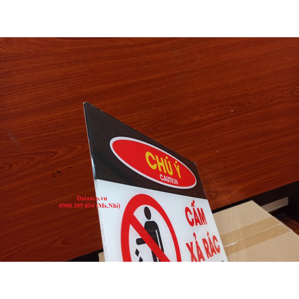 Bảng mica nội dung cấm xả rác- KT20x30cm- Hình thật