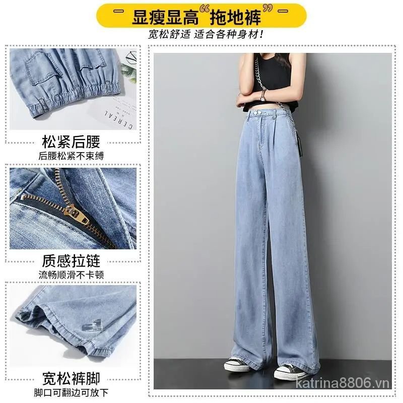 Quần jeans lưng cao thời trang ống rộng phong cách mùa hè cho nữ