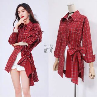 Áo Sơ mi đỏ dáng dài giống Dương Mịch