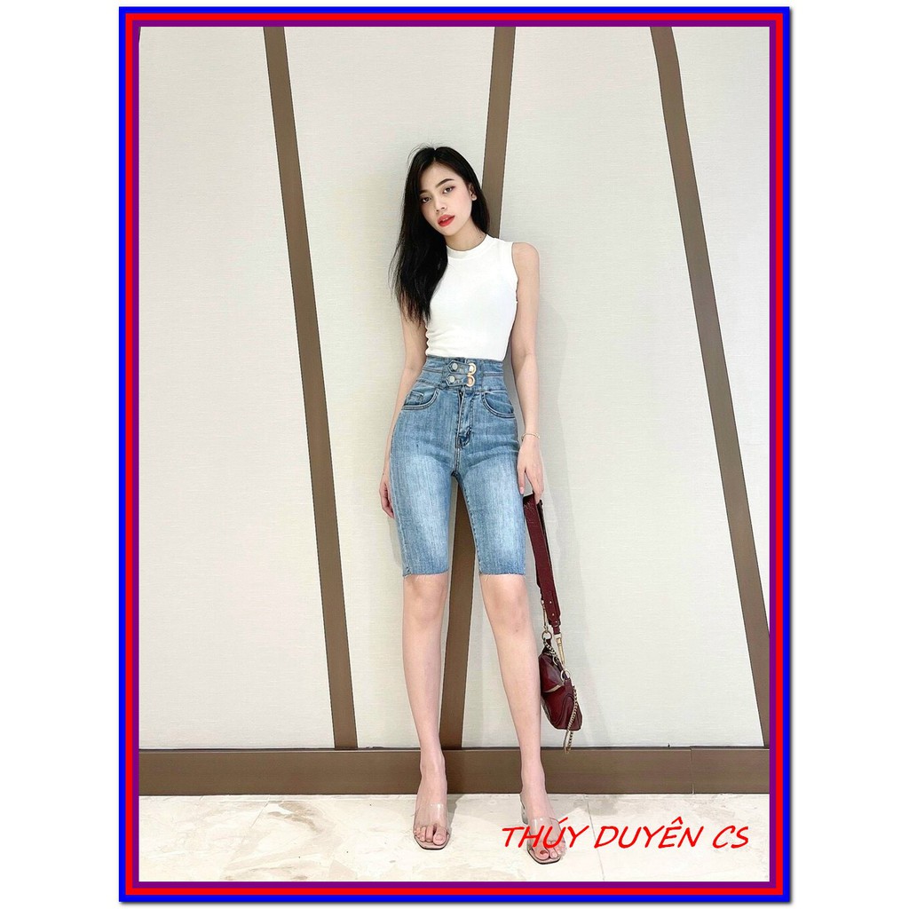 Quần jean nữ LỬNG HAI KHUY KIỂU siêu đẹp màu xanh siêu đẹp VD- 1