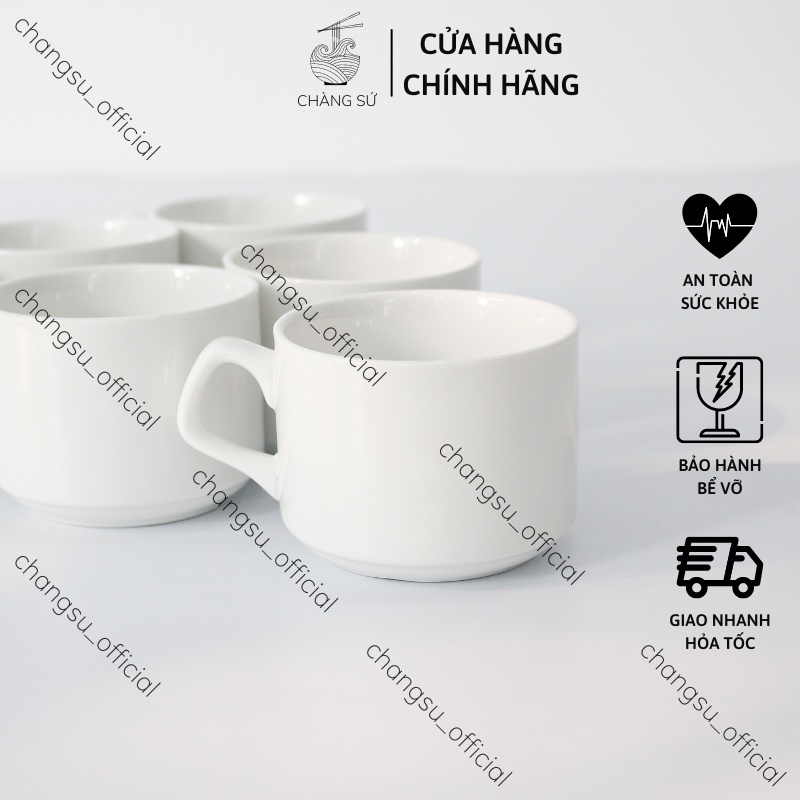 Tách trà, cafe trắng trơn và đĩa lót tách sứ Minh Châu bày tiệc, nhà hàng, quán nước - In theo yêu cầu | BigBuy360 - bigbuy360.vn