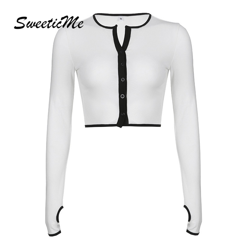 Áo Thun Tay Dài Dáng Ôm Màu Sắc Tương Phản Thời Trang   Dành Cho Nữ