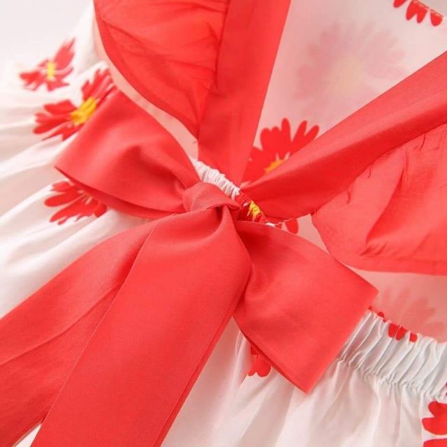 Váy bánh bèo họa tiết hoa mix nơ hàng Quảng Châu cho bé