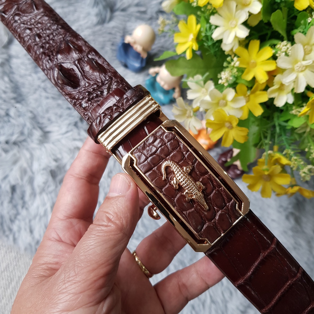Thắt Lưng Da Cá Sấu, Dây Lưng Da Cá Sấu Gù Liền Nguyên Con Bản 3,5 cmI Màu Sắc Nâu Cafe I Bảo Hành 24 Tháng