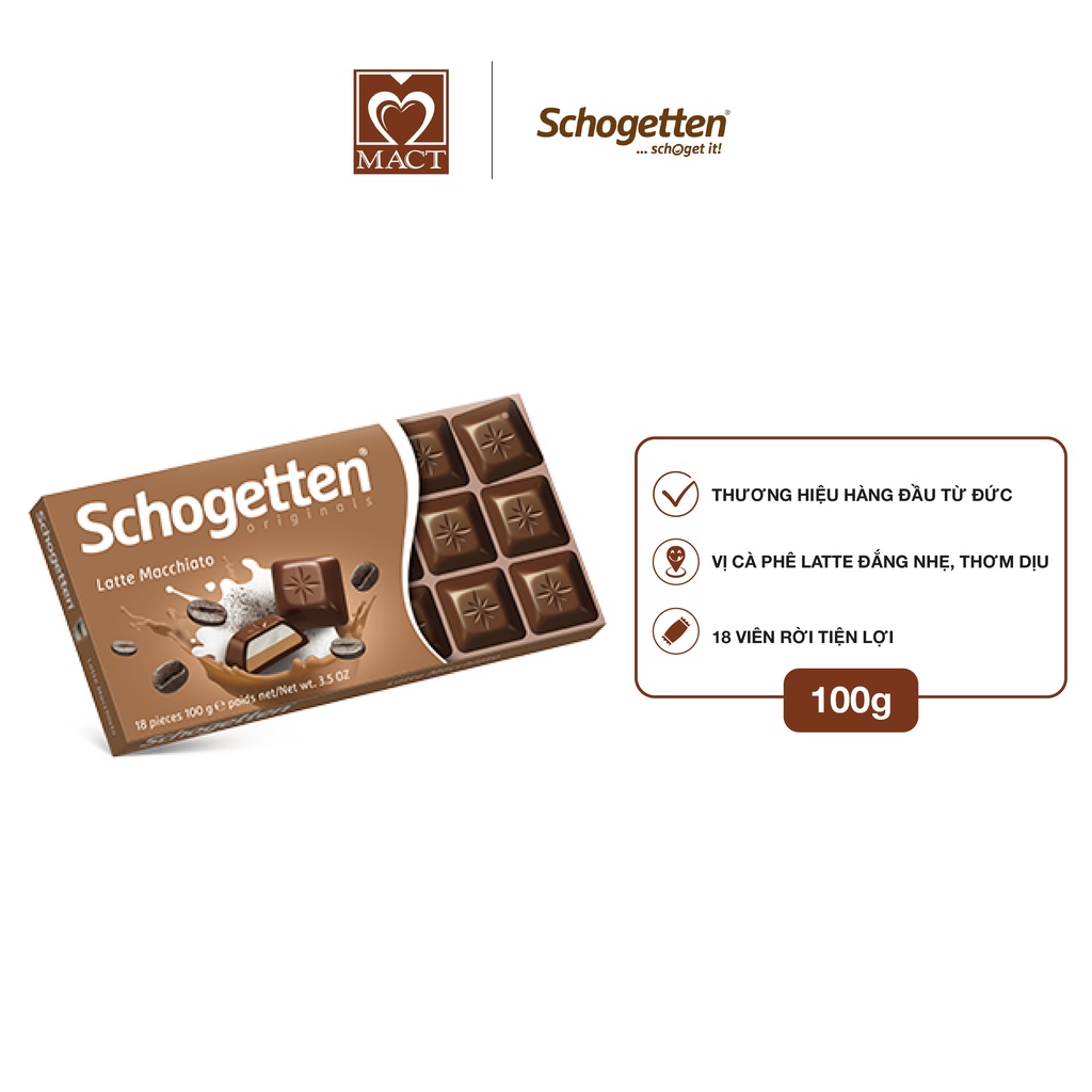 Sôcôla SCHOGETTEN - Vị cà phê Latte Macchiato - thanh 100g gồm 18 viên rời