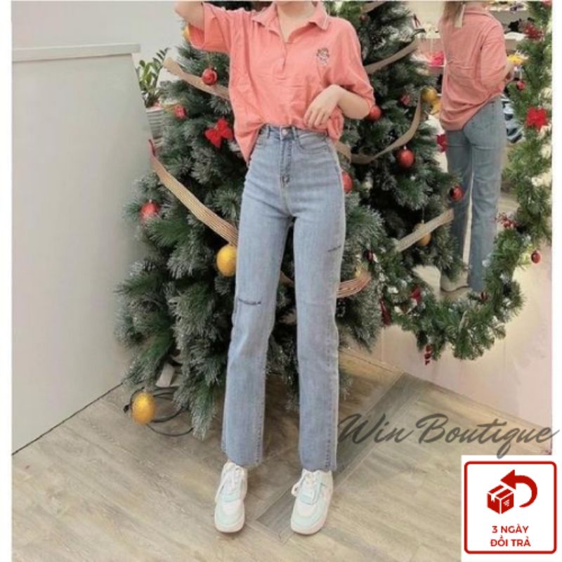 Quần bò ống rộng quần jean bò ống suông jeans nữ cạp cao ống đứng co dãn 4 chiều Win Boutique