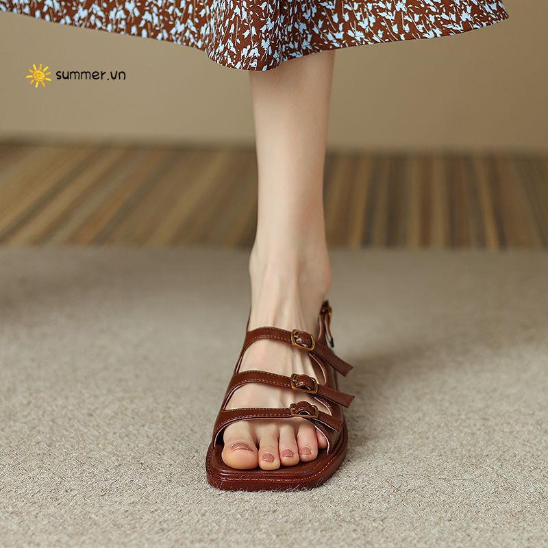Giày Sandal Đế Dày Bằng Da Mềm Phong Cách Hàn Quốc Cho Nữ