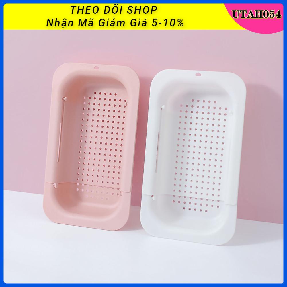 Hàng Sẵn Rổ Rửa Rau Củ Quả Gác Bồn Rửa Chén Thu Gọn Bằng PP Dày Hình Chữ Nhật Đa Năng【Utah054】