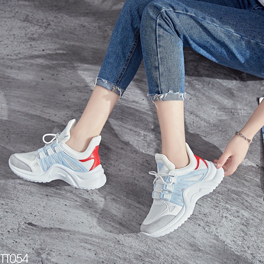 (Xả Hàng 149k) - Giày Thể Thao Nữ, Sneaker Hàn Quốc Trẻ Trung Năng Động Đế Cao 5CM - Chất Da Phối Vải Lưới Đẹp TT054