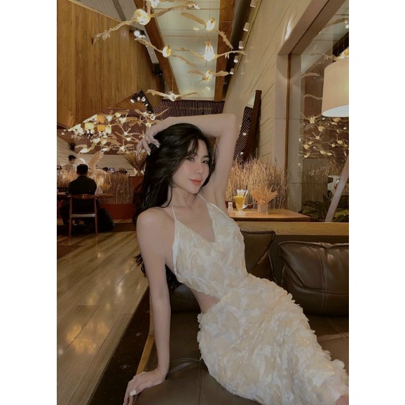 Đầm body kim sa cổ yếm khoec eo