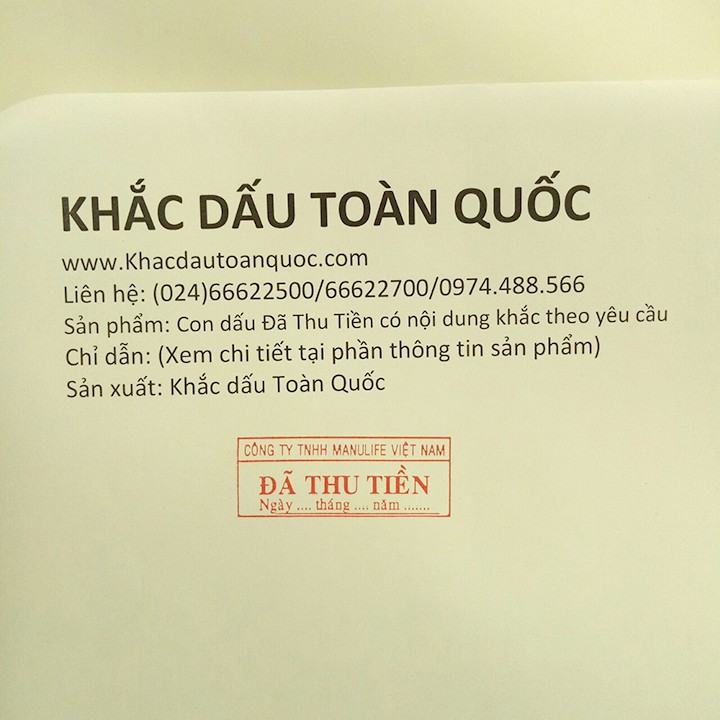 Khắc dấu Đã Thu Tiền có nội dung theo yêu cầu