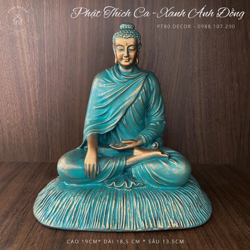 Tượng Phật Thích Ca Mâu Ni PT80 Decor (Phật Tổ Như Lai) cao 19cm, phủ đồng vàng đường nét tinh xảo, thần thái