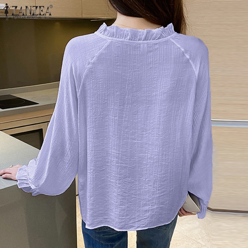 Zanzea Áo Kiểu Nữ Tay Dài Cổ Tròn Phong Cách Hàn Quốc