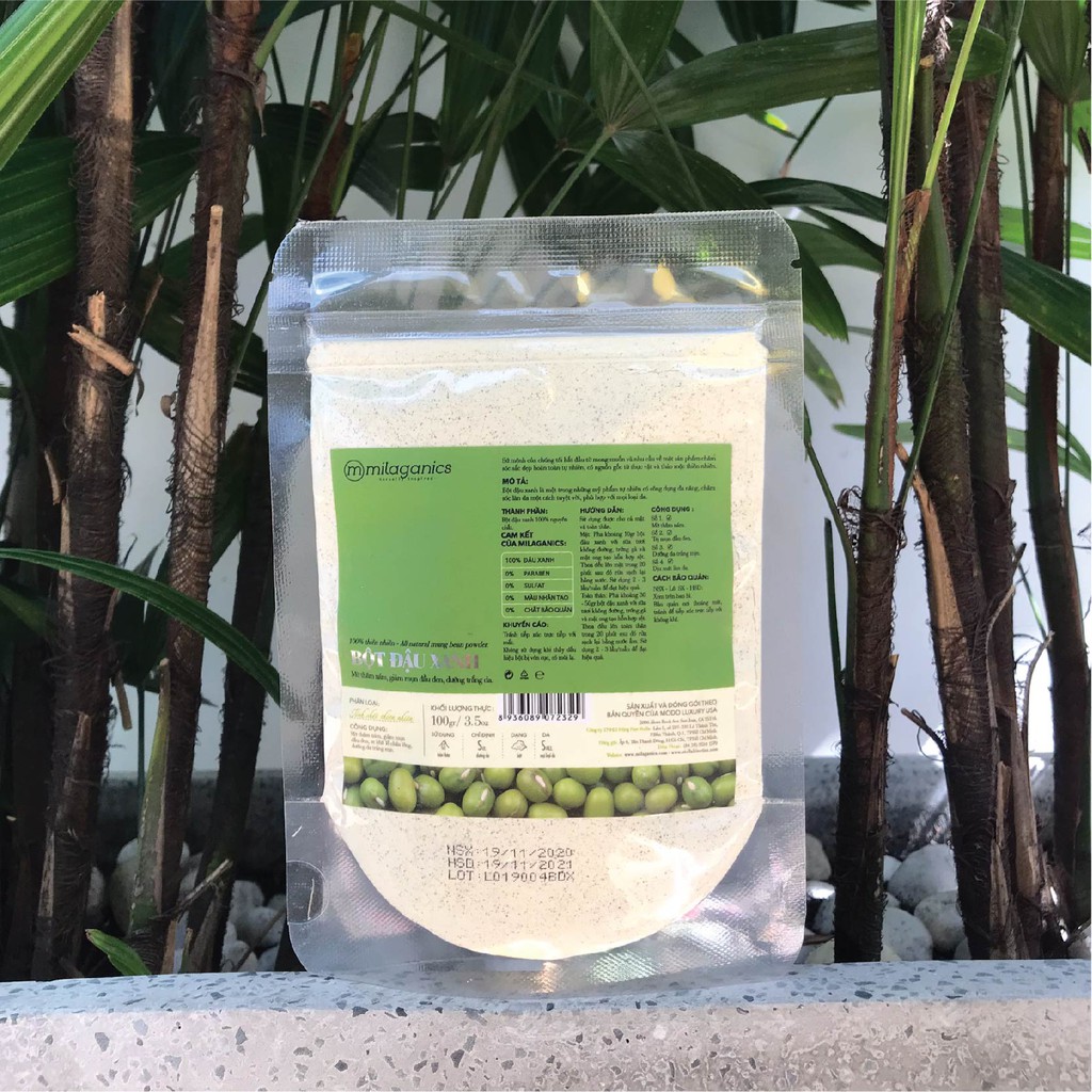 Bột Đậu Xanh Nguyên Chất Đắp Mặt Nạ Dưỡng Da Trắng Sáng, Ngăn Ngừa Mụn MILAGANICS 100g (Túi Zip) | BigBuy360 - bigbuy360.vn