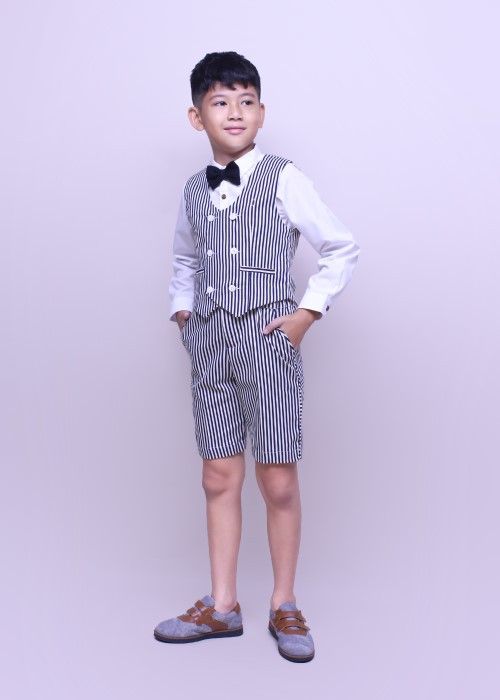 Áo gile thời trang Jadiny bé trai hai hàng nút sọc xanh