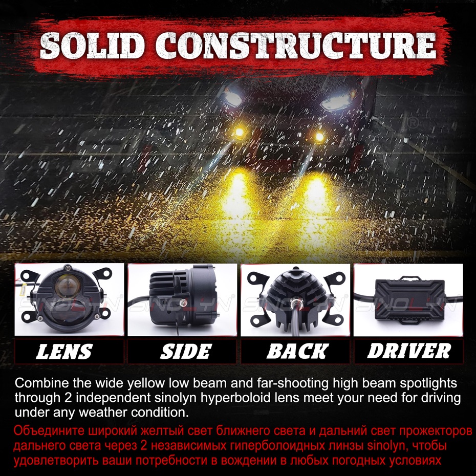 Đèn LED Sương Mù 12V / 24V Ánh Sáng Trắng / Vàng Chuyên Dụng Cho Xe Hơi / Xe Máy