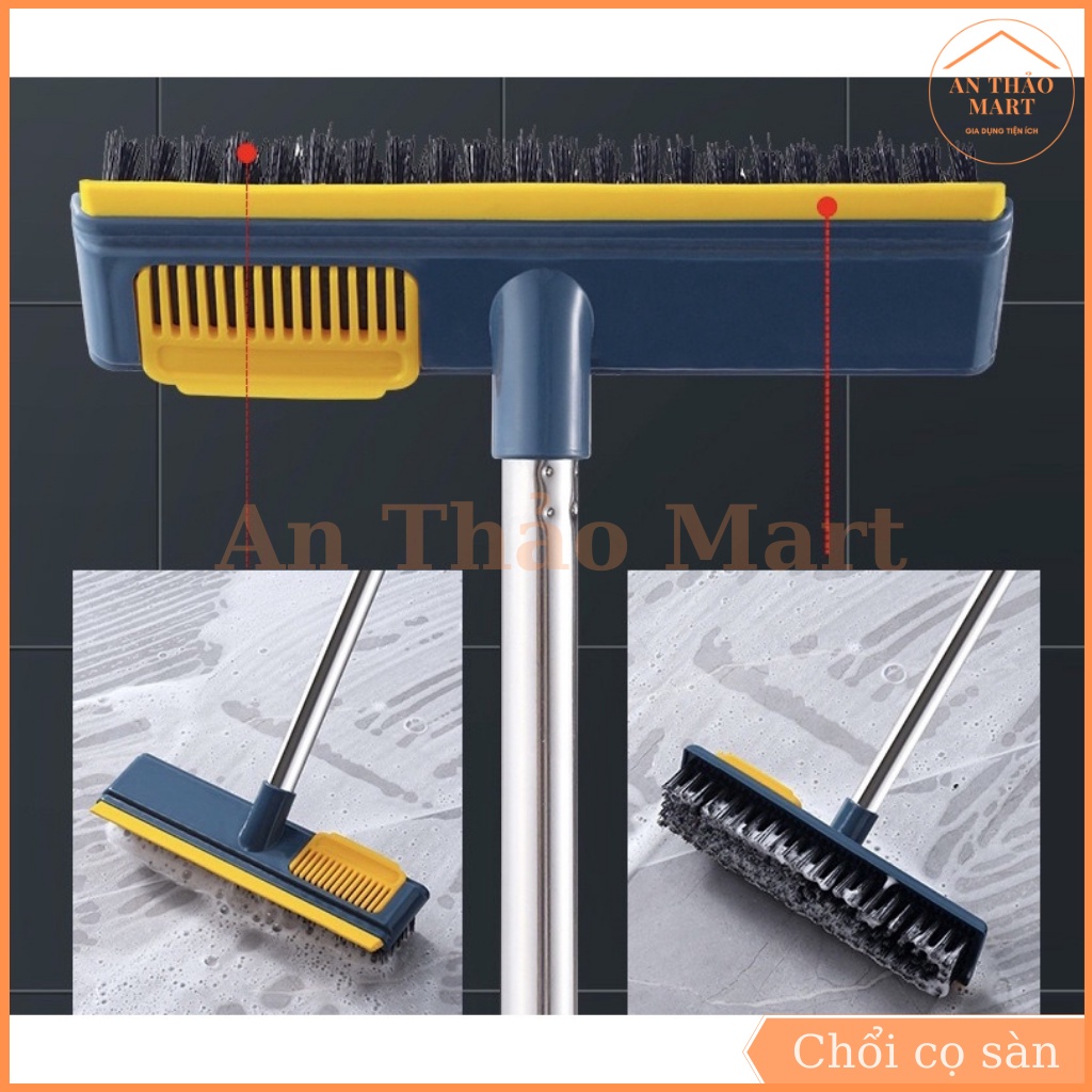 Chổi chà sàn nhà vệ sinh kèm gạt nước, cây chàn sàn đa năng có kèm lược gỡ tóc và rác bám