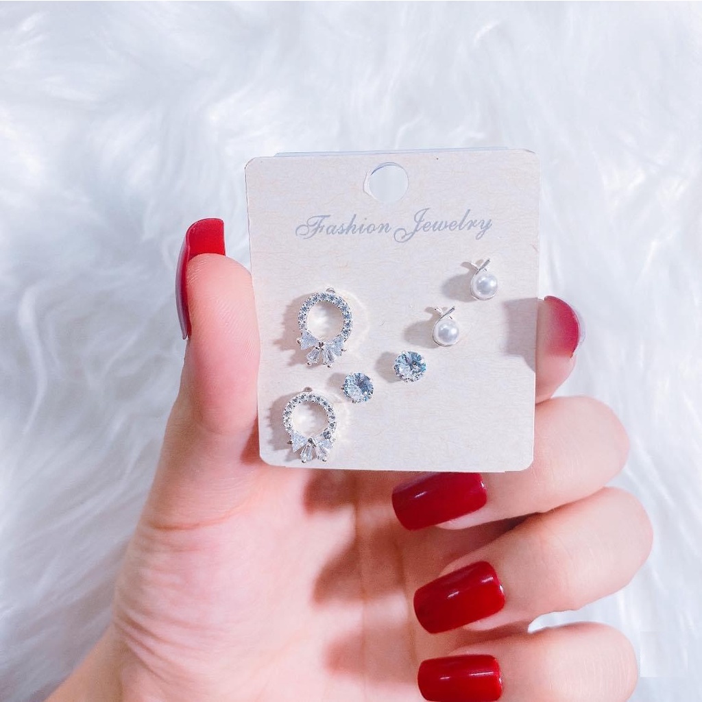Sét 3 đôi bông tai bạc ta xinh xắn nữ tính - Trang sức bạc Evasilver