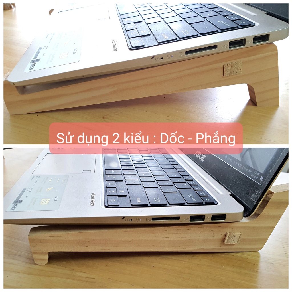 Kệ đế tản nhiệt laptop bằng gỗ thật 2 độ dốc, nhỏ gọn phong cách Bắc Âu gỗ tự nhiên cho máy tính xách tay